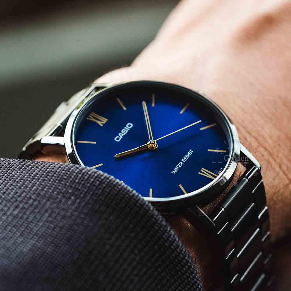 ساعت مچی مردانه کاسیو مدل MTP-VT01B-2BUDF صفحه آبی اورجینال